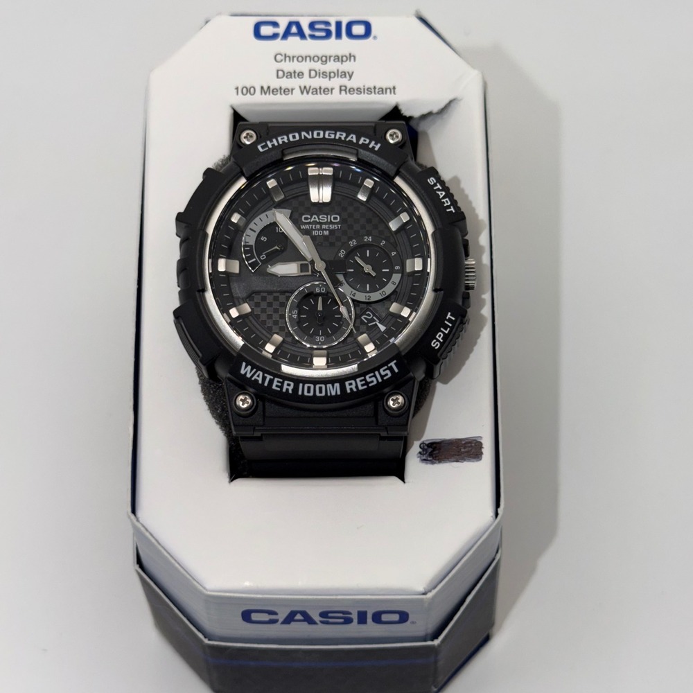 Casio Chronograph Mens Black Resin 100M Water Resist Watch MCW-200H-1AVCF